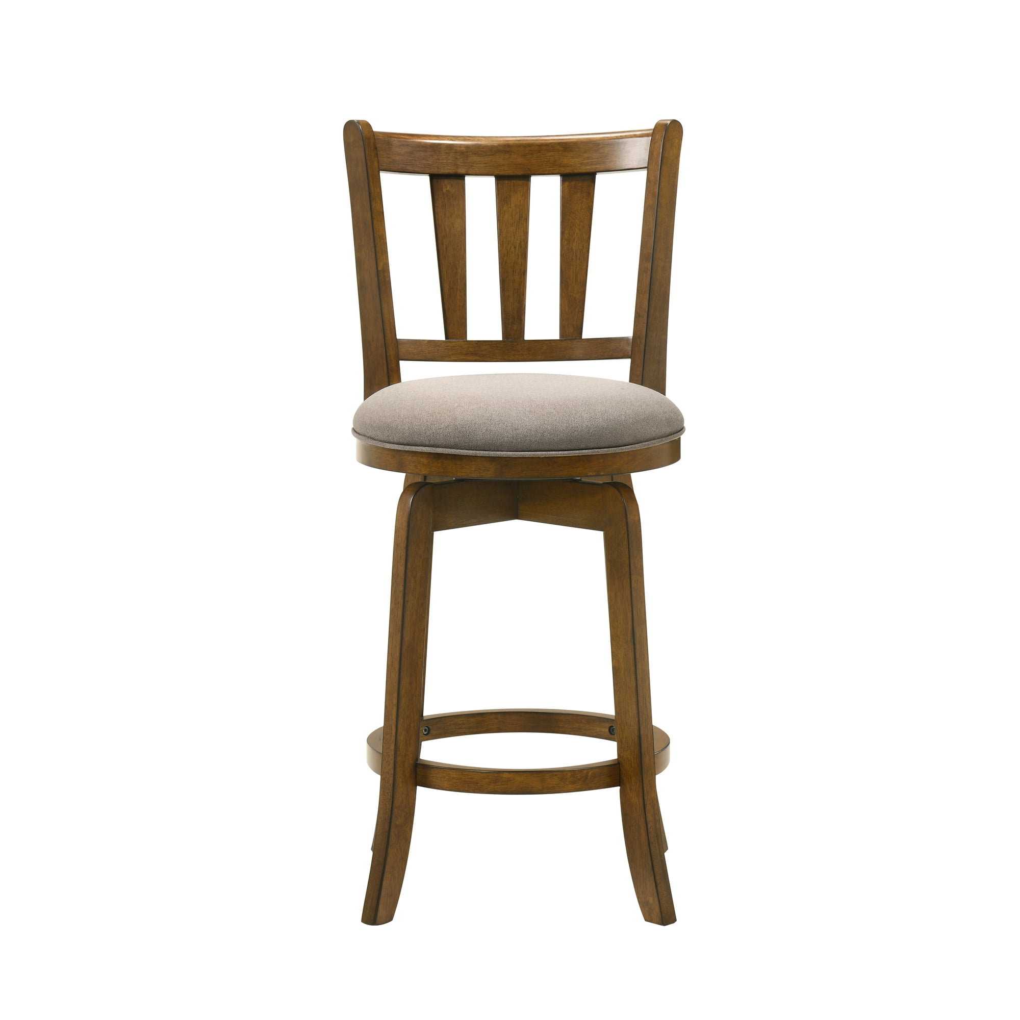 Wren Modern Farmhouse Swivel Wood Counter Height Kitchen Bar Stool in Sepia Brown Finish with Static Gray Fabric Upholstered Seat