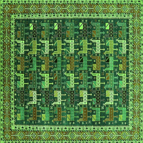 Ahgly Company Indoor Square Oriental Green Industrial Area Rugs, 3' Square