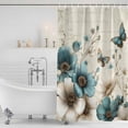 thumbnail image 3 of Teal Tulip Butterfly Shower Curtain, Waterproof Shower Curtains for Bathroom, Turquoise Floral Farmhouse Beige Washable Fabric Bathtub Curtain Set Bath Decor with 12 Hooks Extra Long 72"x96", 3 of 8
