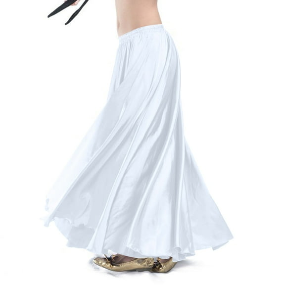 PNTUTB Women's Solid Color Flowing Elastic Waist Pleated Drapey Wide Hem Comfortable Ankle Length Skirt
