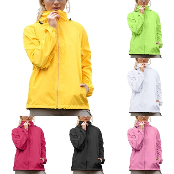 Yuhangmm Womens Lightweight Rain Jacket Packable Waterproof Raincoat Hooded Windbreaker Yellow M