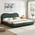 thumbnail image 2 of King Size Upholstered Platform Bed Frame with Rounded Corners curved headboard, Wooden Slats, Oak Solid Wood Legs, chenille fabric, No Box Spring Needed, Easy Assembly, Olive Green, 2 of 12