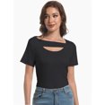 thumbnail image 5 of Womens Summer Short Sleeve T Shirts Slim Fit One Piece Cutout Scoop Neck Going Out Date Night Tops, 5 of 6