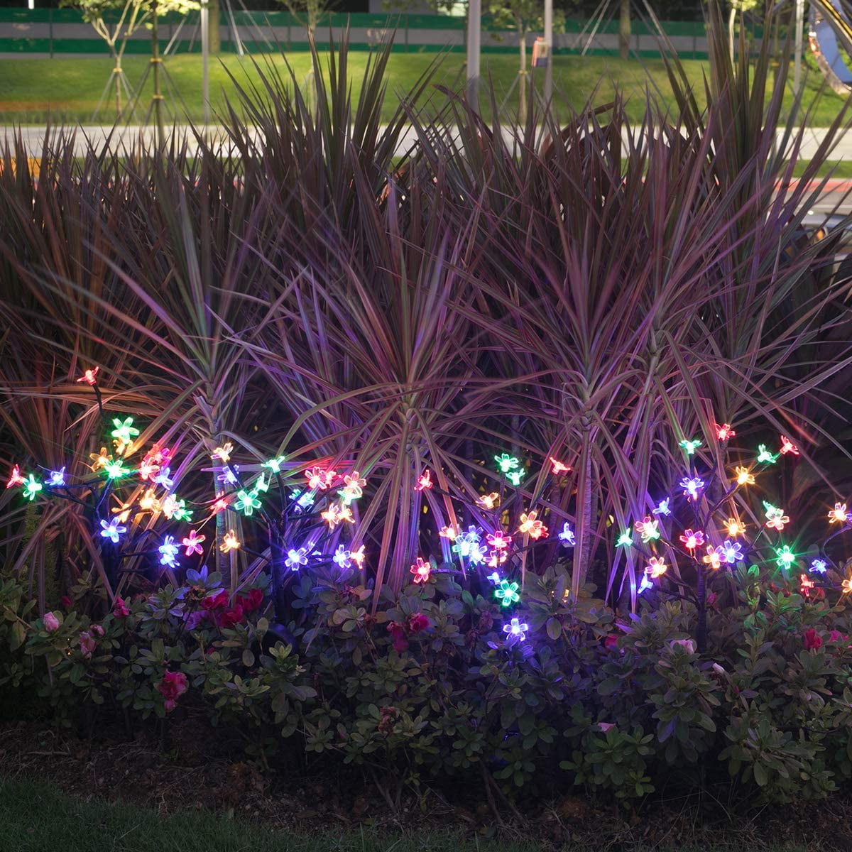 2Pack Beautiful 20 LED Fairy Flower Lights, Solar Lights Outdoor Decorative Solar Garden Lights, Solar Powered Outdoor Lights Multi-Color Yard Lights for Walkway Patio Yard Garden Lawn