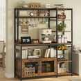 thumbnail image 2 of Bakers Rack with Power Outlet and LED Light, Coffee Bar with Coffee Pod Holder, Kitchen Microwave Stand with Storage Shelves, Cabinet, Wire Basket, 8 Hooks, Rustic Brown, 2 of 7