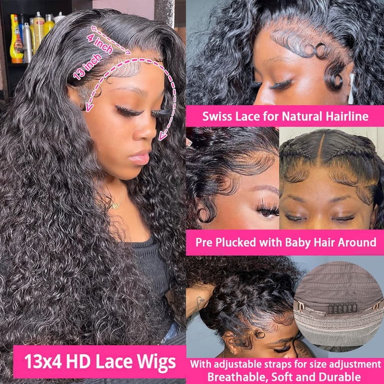 180% Density HD Lace Front Wigs Human Hair Deep Wave Wig 