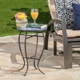 thumbnail image 4 of Outdoor End Table with Mosaic Tiles White and Blue Modern Patio Furniture, 4 of 11