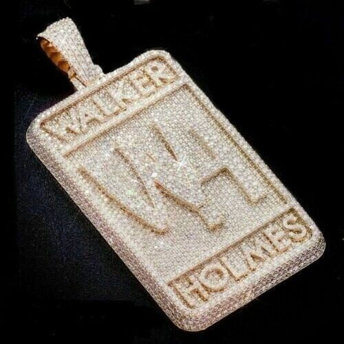 Real Moissanite 3.20Ct Round Cut Men's Customize Letter Pendant 14k Yellow Gold Plated 925 Silver