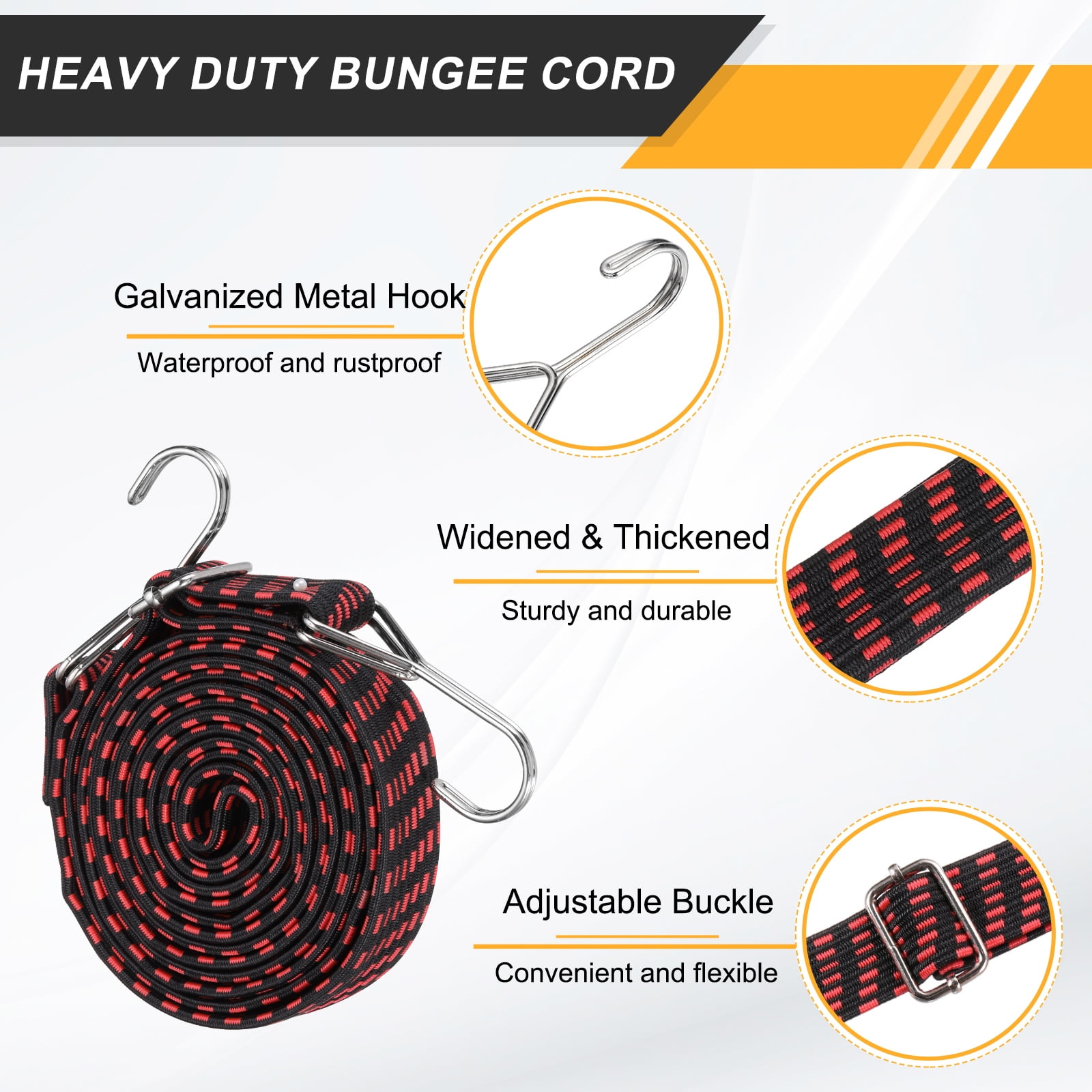 Uxcell 118" Adjustable Bungee Cords with Stainless Steel Hook, 2Pcs Heavy Duty Outdoor Elastic Bungee Strap for Securing Luggage Moving Cargo, Red