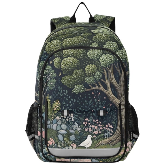 FORMRS Unisex School Backpack 17" Student Travel Bag with Laptop Compartment, Green Forest Scene
