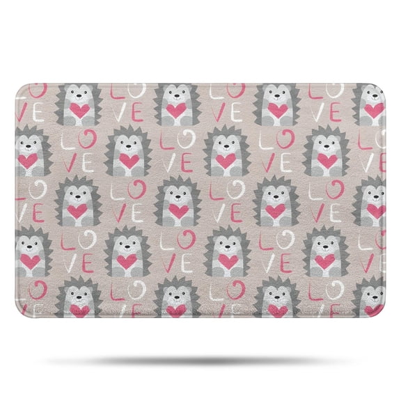 Cute Hedgehog Love Pattern Bathroom Rugs Mat,Non Slip Microfiber Bathroom Rug,Rubber Backing,Soft Bathroom Mats for Bathroom Floor,Tub and Shower,17x27in(43x68cm)
