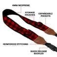 thumbnail image 3 of TrueSHOT Camera Strap with Red Plaid Neoprene Design , Accessory Pockets and Quick Release Buckles by USA Gear - Works With Canon , Nikon , Sony and More DSLR , Mirrorless , Instant Cameras, 3 of 9