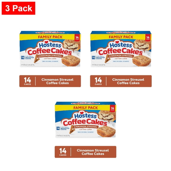 Hostess Coffee Cakes, Cinnamon Streusel Snack Cakes 14 count - 3 Pack
