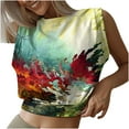 thumbnail image 1 of Pompotops Mode Femme Débardeur Court Col Rond Mode Imprimé Sans Manches Nombril Extérieur Haut Blouse, 1 of 4