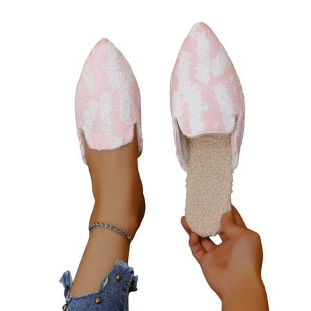 

mtvxesu Summer Slippers for Women Fabric Furry Pointed Toe Flat Warm Cotton Slippers Slide Sandals Women Beach Shoes Limited Time Offer