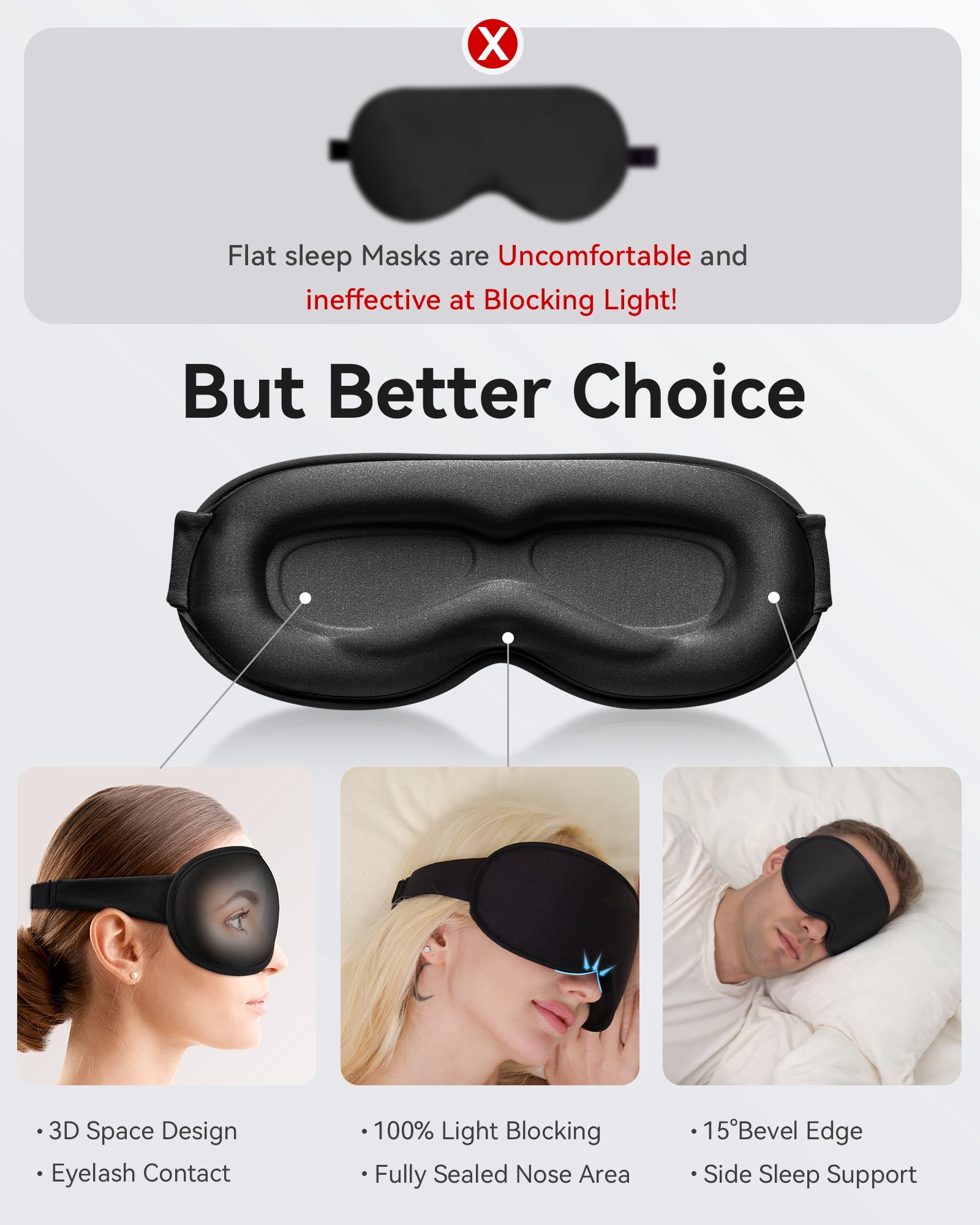 FACEMOON 2 Pack Adult Weighted Sleep Mask – Memory Foam Comfort Blackout Zero Pressure Lash Extension Safe Travel Design