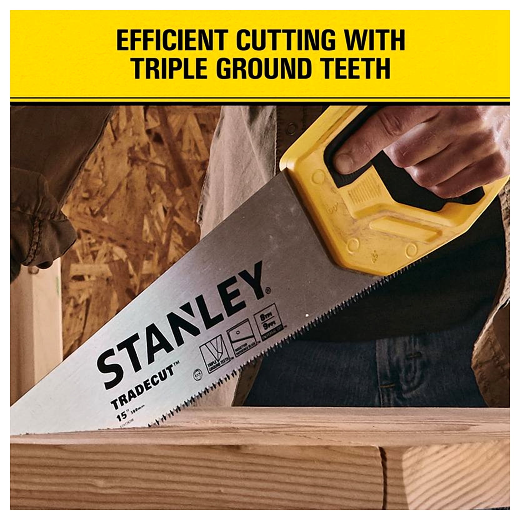 Stanley Panel Handsaw Tradecut 274129 - 15 In Blade, Ergonomic Handle, 8 TPI - Multicolor
