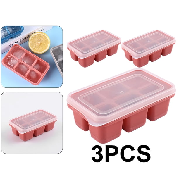 Molde Cuadrado Silicona para Cubitos Hielo Con Tapa Accesorio Bandeja DIY () Rosa
