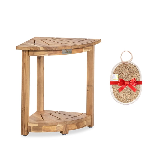 Taburete de ducha de esquina VICTORY RELAX de madera de acacia con almacenamiento