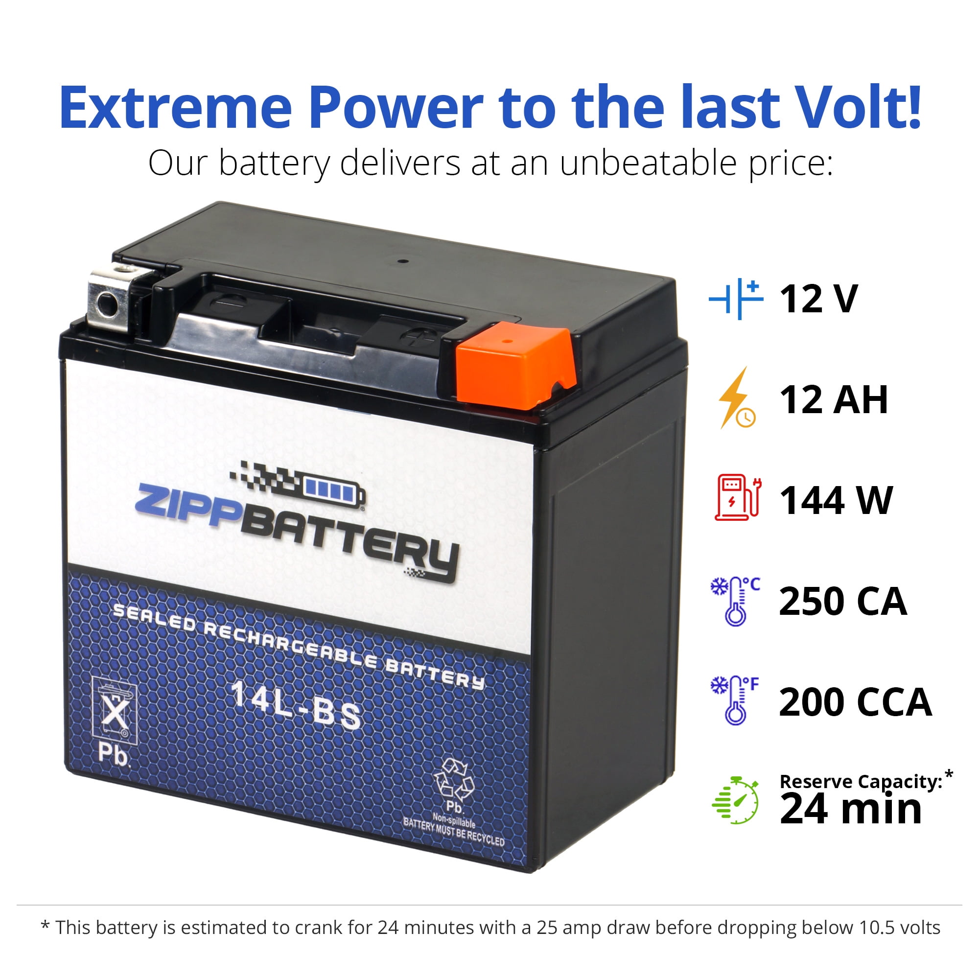 Zipp Battery YTX14-BS (14-BS 12 Volt,12 Ah, 200 CCA) Motorcycle Battery for Honda 1100cc Vt1100c, C3, T Shadow (spirit, Aero, A. C. E. Tourer) 2007