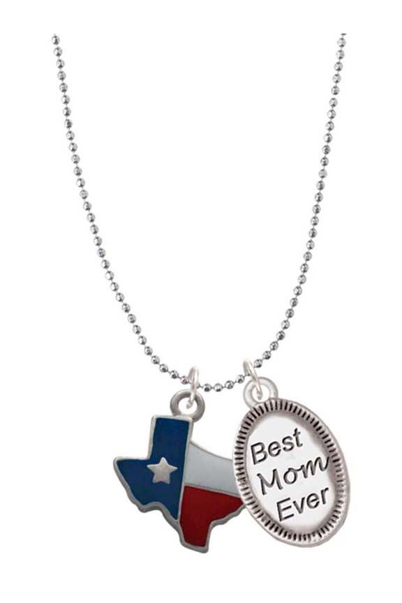 Silvertone Enamel Lone Star Texas Best Mom Ever Charm Necklace
