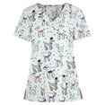 thumbnail image 1 of Heliisoer Blouse à Manches Courtes pour Femmes Col en V Uniforme de Travail Imprimé Dessin Animé, 1 of 3