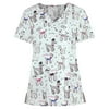 Women Scrub_Top Working Uniform Blouse Short Sleeve V-Neck Workwear T-Shirt with Pocket Comfy Tops L