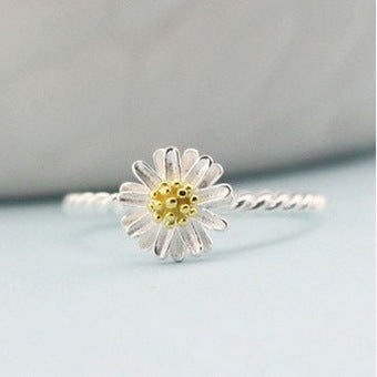Sterling Silver Open Ring, Adjustable Geometric Daisy Sunflower Design