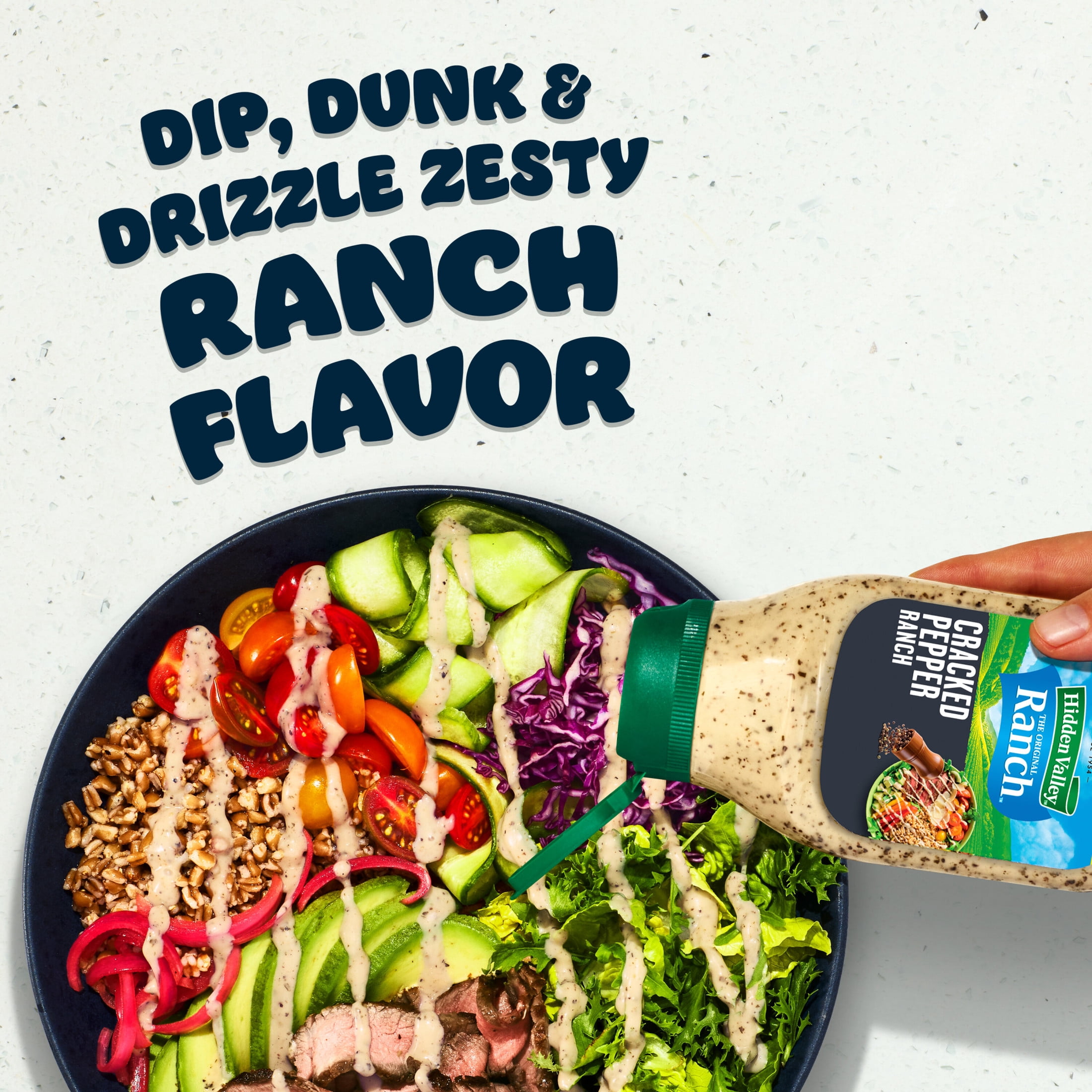 (2 pack) Hidden Valley Cracked Pepper Ranch Dip Sauce Condiment & Dressing, 16 fl oz Squeeze Bottle