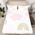 thumbnail image 2 of Rainbow Clouds Queen Sheets, Kawaii Cloud Sheet Set 4 Pieces Pink Room Decor, Cartoon Rainbow Cute Stars Bed Sheets Set Women Adult, Watercolor Rainbow Flat Fitted Sheet, 2 of 6