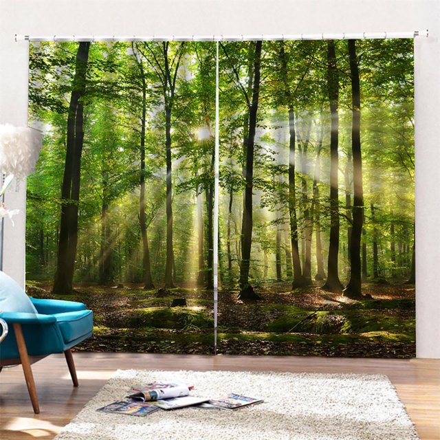 Cortinas Cortinas Poliéster Bosques Impresión De Luz Solar Cortinas De Sombreado Para Balcón Dormitorio Sala De Estar Ventana 150 X 166Cm