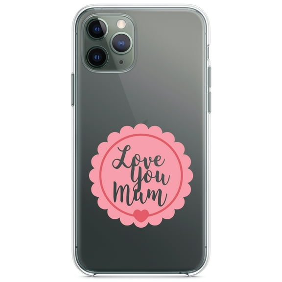 DistinctInk Clear Shockproof Hybrid Case for iPhone 12 MINI (5.4" Screen) - TPU Bumper Acrylic Back Tempered Glass Screen Protector - Love You Mum - Pink Ribbon