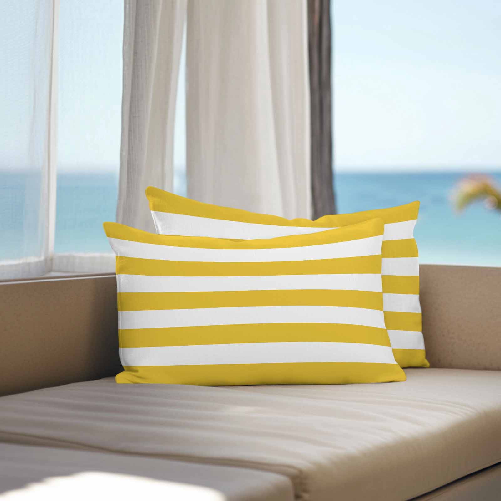 Outdoor Waterproof Throw Pillow Covers Set of 2 Yellow White Stripe Decorative Pillowcases Lumbar Outdoor Pillows Cushion Case 20x12 Inch Simple Style Striped Patio Pillows for Couch Sofa Bed Garden