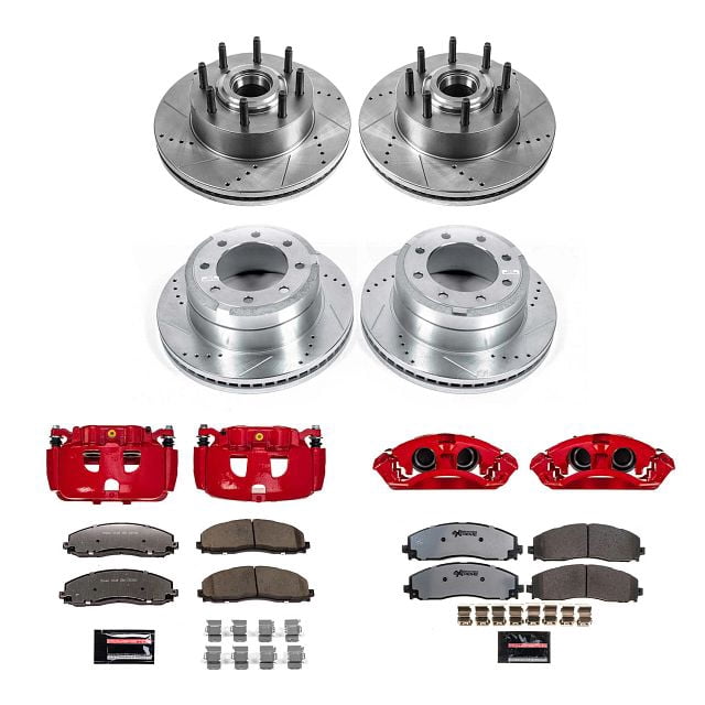 PowerStop Front and Rear Z36 Truck & Tow Brake Pad and Rotor Kit with Red Powder Coated Calipers Fits: FORD Select Models KC6820A-36