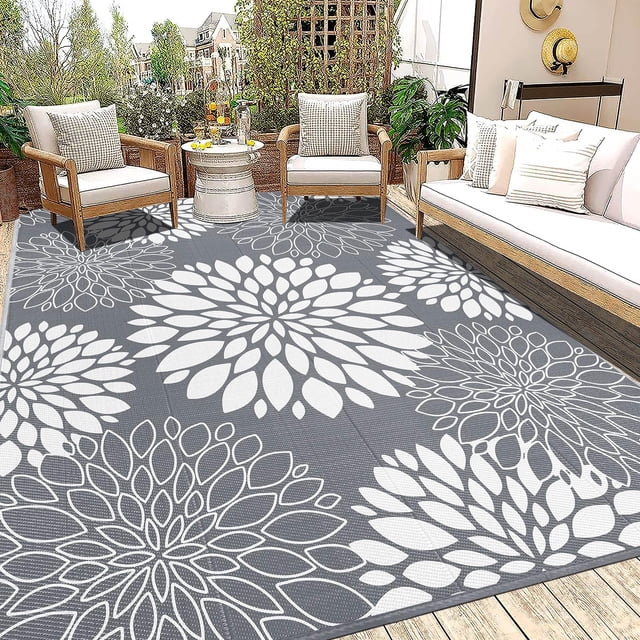 Alfombra de exterior Ilead, 244 x 305 cm, impermeable, reversible