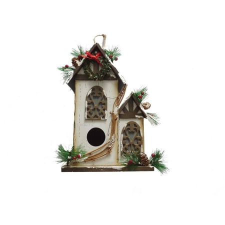 White Birdhouse with Wreath