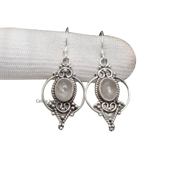 Solid 925 Sterling Silver Dangle Drop Earrings For Women, Genuine Aquamarine Gemstone Unique Handcrafted Statement Earrings For Her