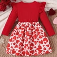 thumbnail image 4 of WAVSUF Girls Long Sleeve Dress Heart Printed Round Neck A Line Fall Princess Mini Dress Red 4, 4 of 10