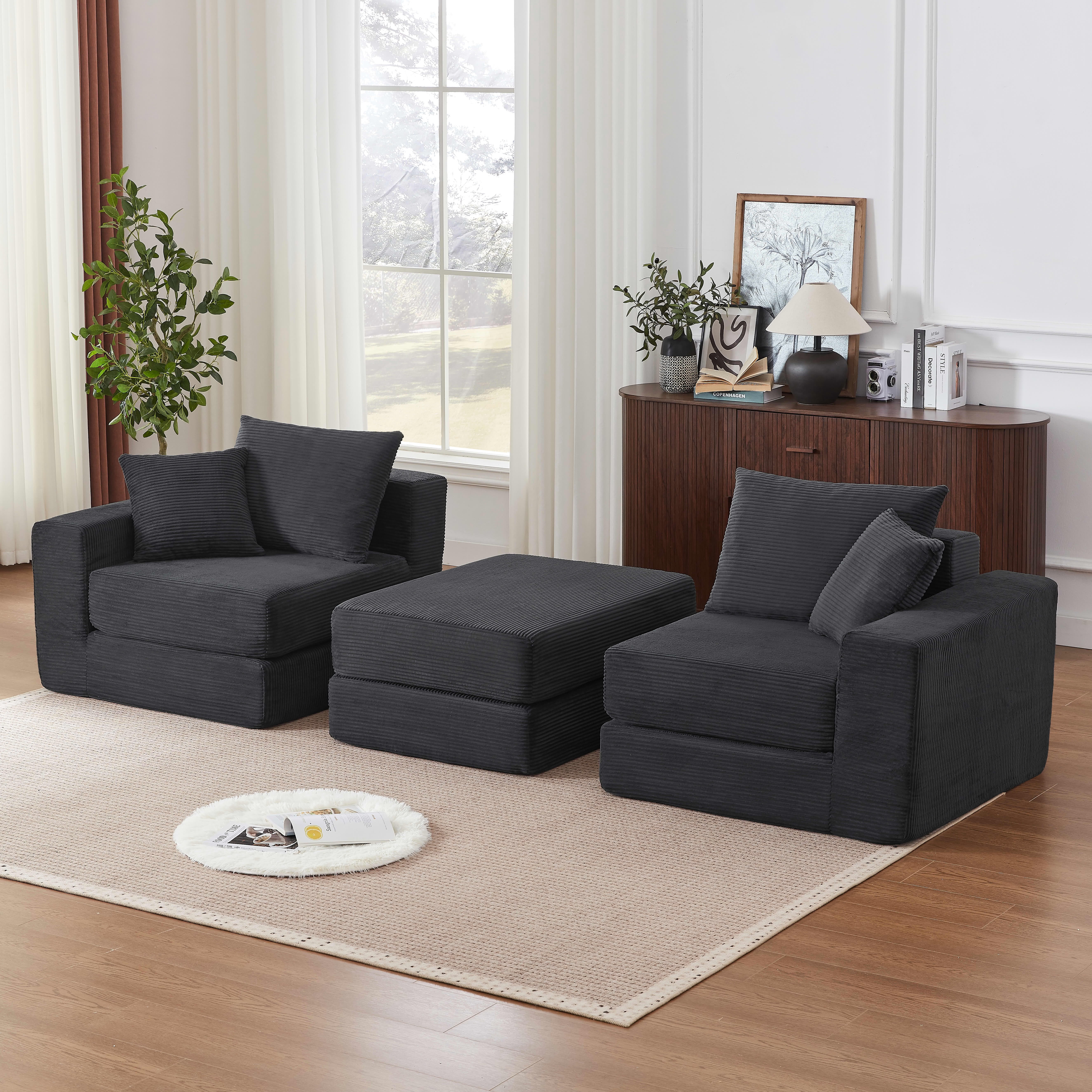 MAYEERTY Minimalist Corduroy Modular Sectional Cloud Sofa - Boneless Sleeper Couch for Customizable Living Spaces, Gray