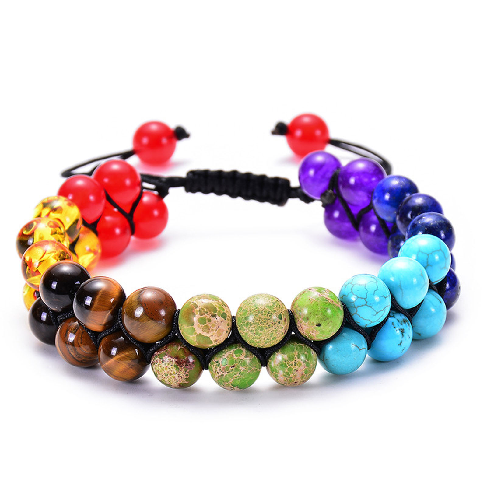 Unisex Healing Bracelet Colorful Natural Stone Beaded Relieve Anxiety Bracelet Natural Stone Crystal Double Woven Couple Bracelet Energy Gemstone Jewelry for Women Men