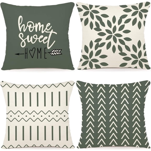Pillow Covers 16x16 Set of 4, Modern Sofa Throw Pillow Cover, Decorative Outdoor Linen Fabric Pillow Case for Couch Bed Car, Aqua Green
