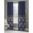 thumbnail image 4 of Boho Navy Blue Flower Sheer Curtains 96 Inch Length 2 Panels Set Window Treatments, Abstract Bohemia Pesley Floral Rod Pocket Semi Curtains for Living Room/Bedroom/Kitchen Décor, 104"W x 96"L, 4 of 7