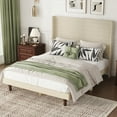 thumbnail image 4 of Stylish Queen Size Bed with 54" High Headboard, Beige, Comfortable Back Design for Relaxing, 4 of 9
