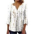 thumbnail image 2 of Womens Tops Ladies Top Floral Print V-Neck Short Sleeve Button T-Shirt Beige L, 2 of 5