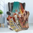 thumbnail image 4 of Travel Soft Flannel Fleece Blanket, Colorful Pattern of Historic European Medieval Urban City with Houses and Alley, Cozy Plush for Indoor and Outdoor Use, 50" x 70", Teal Multicolor, by Ambesonne, 4 of 5