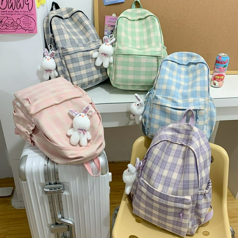 Cute Girl Lattice Travel School Bag Fashion Lady Kawaii Book Backpack  Trendy College Cool Female Plaid Backpack Women Laptop Bag - AliExpress