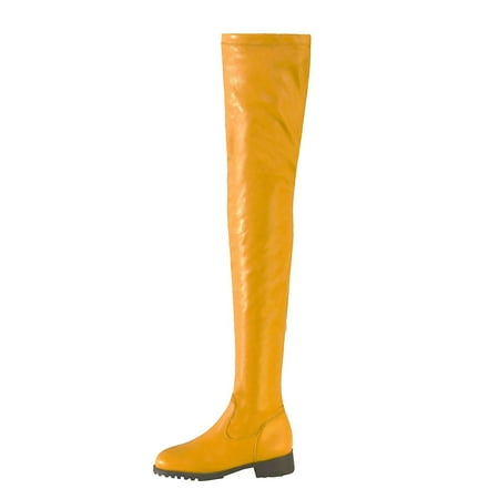 

EQWLJWE 2022 Booties for Women Shoes Winter Warm Mid Heel Casual Fashion Candy Colors Round Toe Zip Over The Knee Stretch Boots Deals Discount Clearance