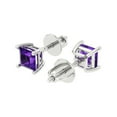 thumbnail image 2 of 14K Solid Gold Screw Back Stud Earrings for Women | 1 cttw Princess Cut Natural Amethyst | White Gold, 2 of 5