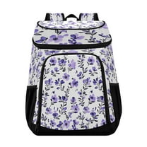 36 Can Capacity Insulated Backpack Cooler Lunch Bag for Picnics, Camping Purple Flowers Pattern