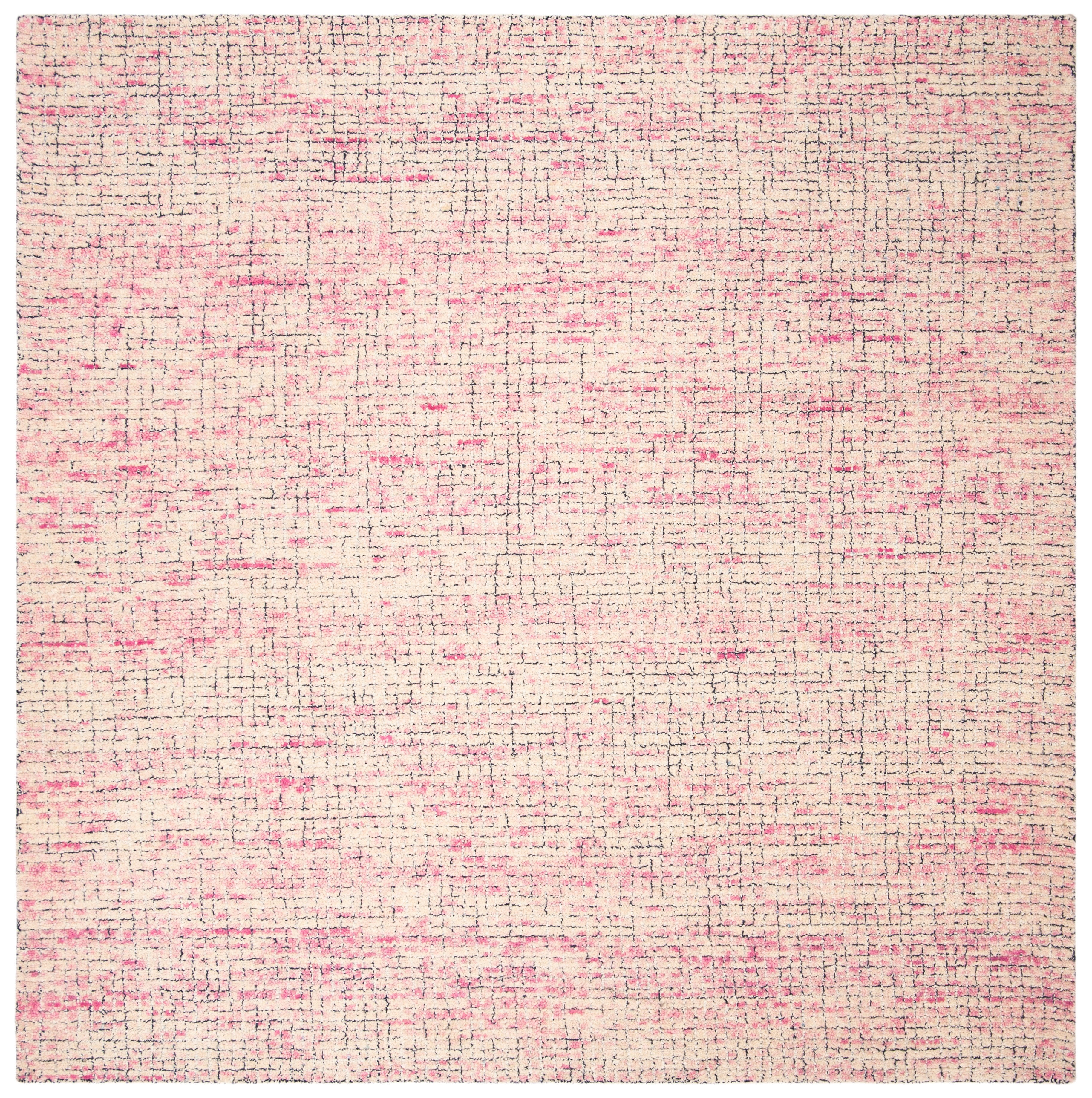 SAFAVIEH Abstract Devyn Geometric Wool Area Rug, Ivory/Pink, 6' x 6' Square